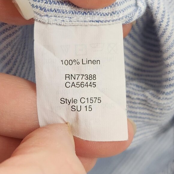 J Crew Shirt Men Extra Large Blue White Stripe Linen Slim Fit Casual Long Sleeve - Picture 8 of 12